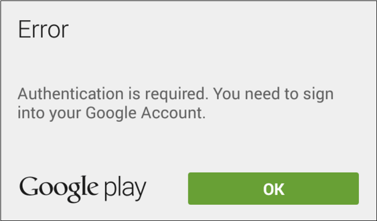 Authentication Is Required on Play Store