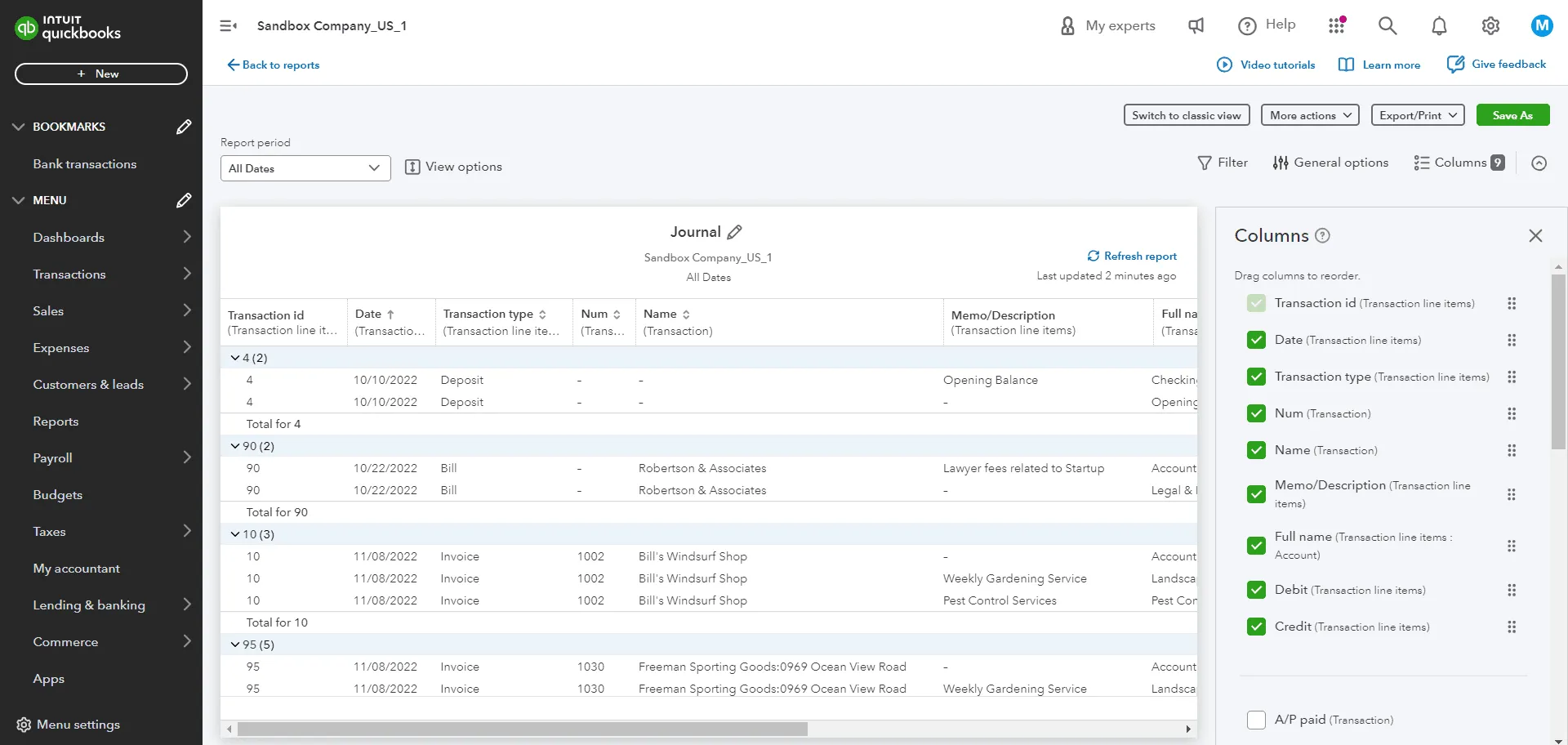 Quickbooks Online Journal Entry